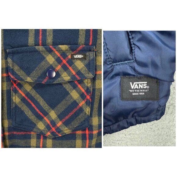 Vans Shirt Jacket Mens Small Navy Blue Plaid Brickell Reversible Quilted Flannel - Picture 7 of 13